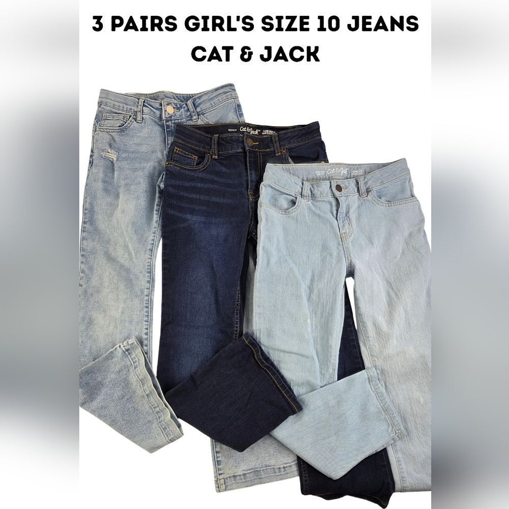 3 Pairs Cat & Jack Jeans Girls Size 10 Flare Bootcut Straight 3136-C
